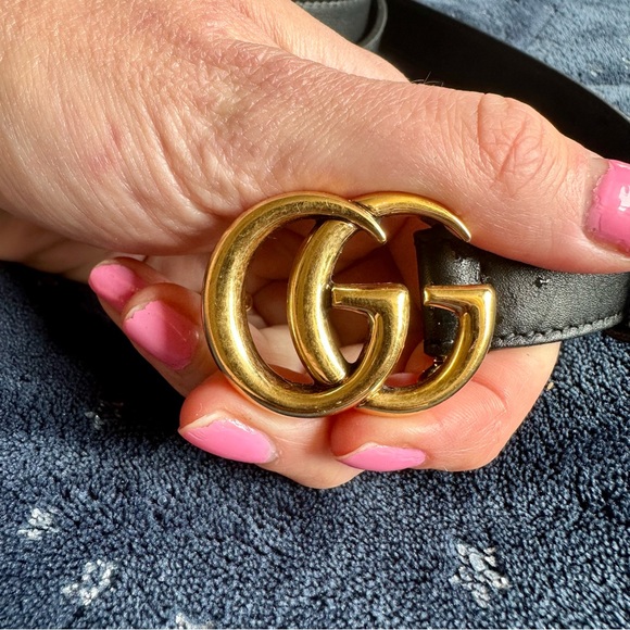 Gucci GG Marmont Thin Black Belt Gold Hardware 75cm - Picture 3 of 9